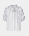 White Blue Stripe Frill Trim Short Sleeve Women's Shirt