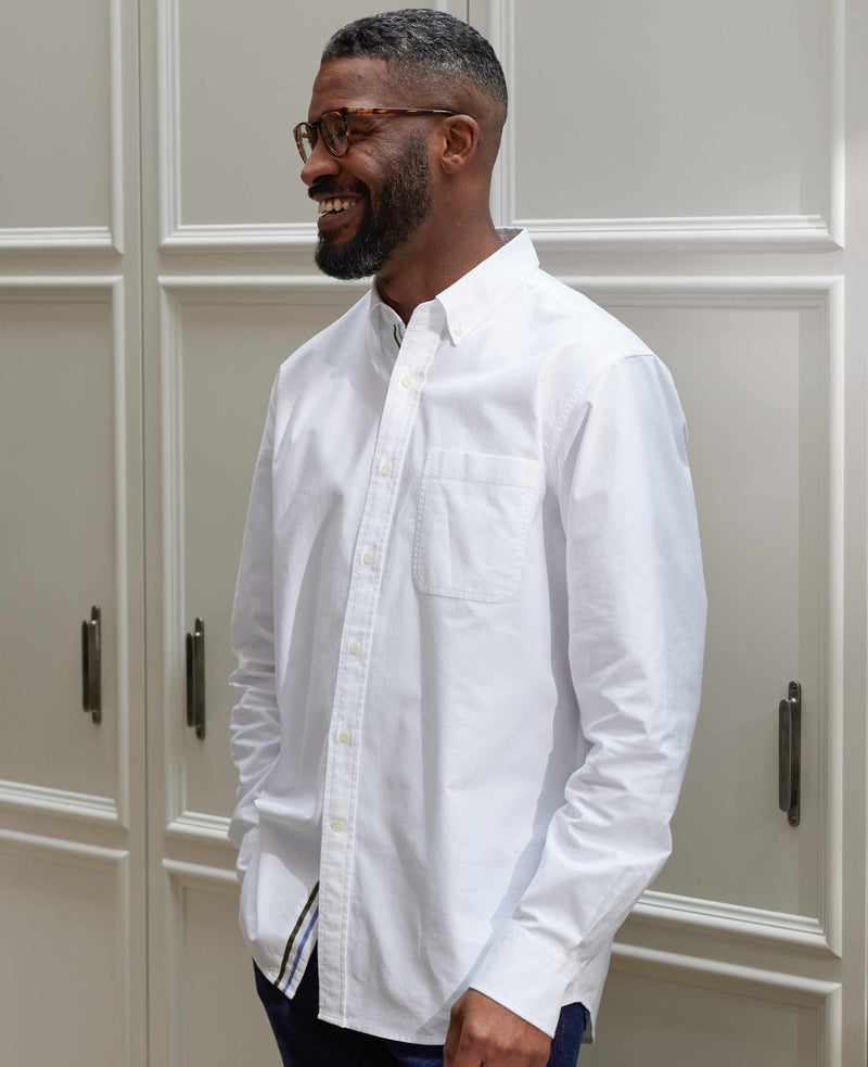 White Button-Down Classic Fit Oxford Shirt - Stripe Contrast Detail