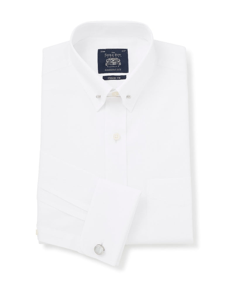 White Classic Fit Pin Collar Shirt - Double Cuff - Thumbnail