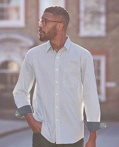 White Cotton Classic Fit Printed Casual Shirt