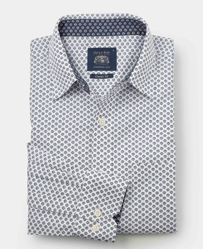 White Cotton Classic Fit Printed Casual Shirt