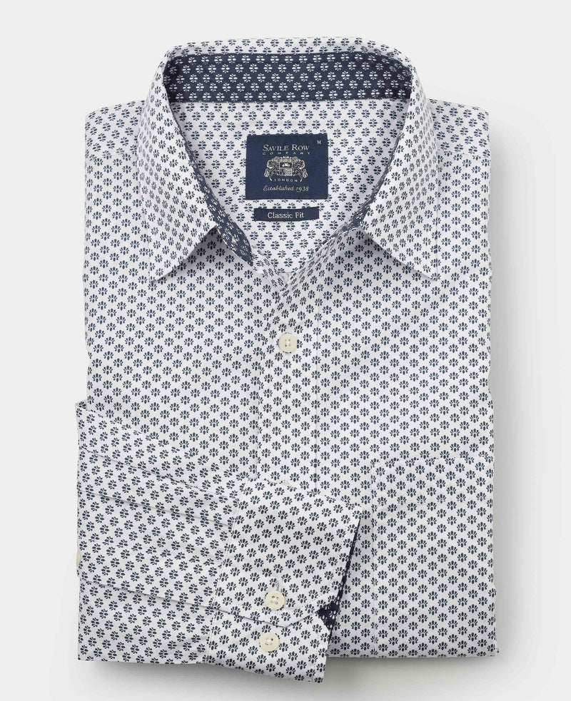 White Cotton Classic Fit Printed Casual Shirt