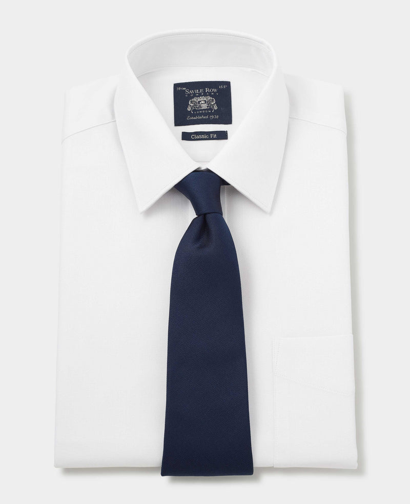 White Cotton Herringbone Classic Fit Dress Shirt - French Cuff