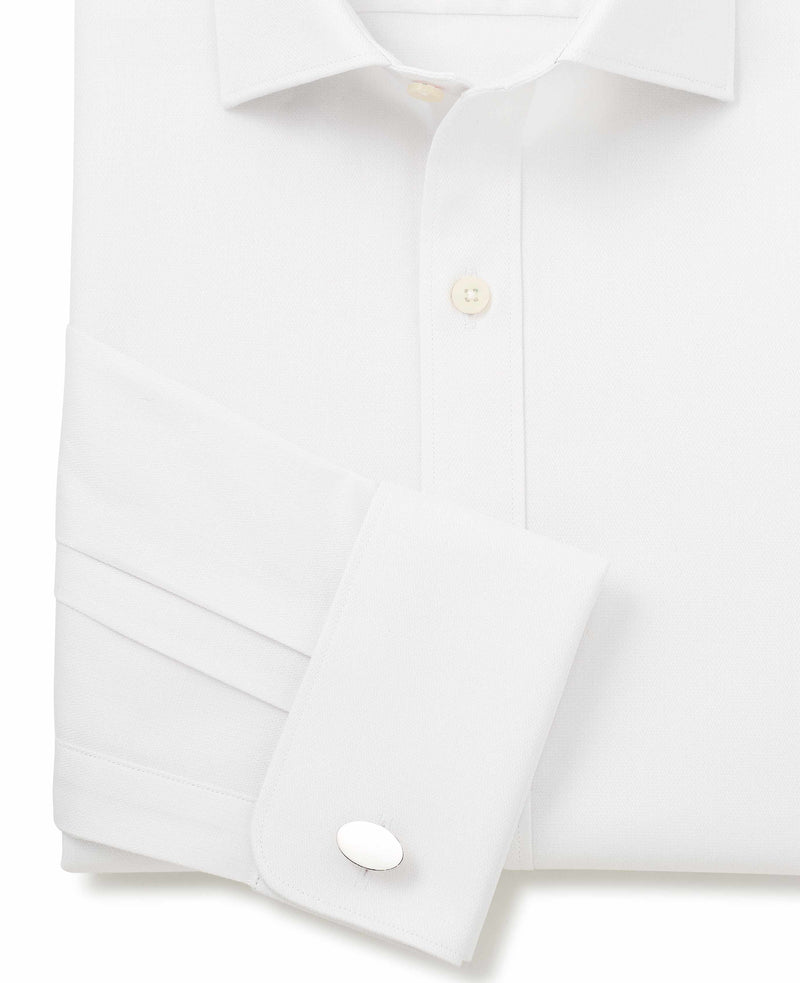 White Cotton Herringbone Slim Fit Dress Shirt - French Cuff