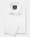 White Cotton Herringbone Slim Fit Dress Shirt - French Cuff