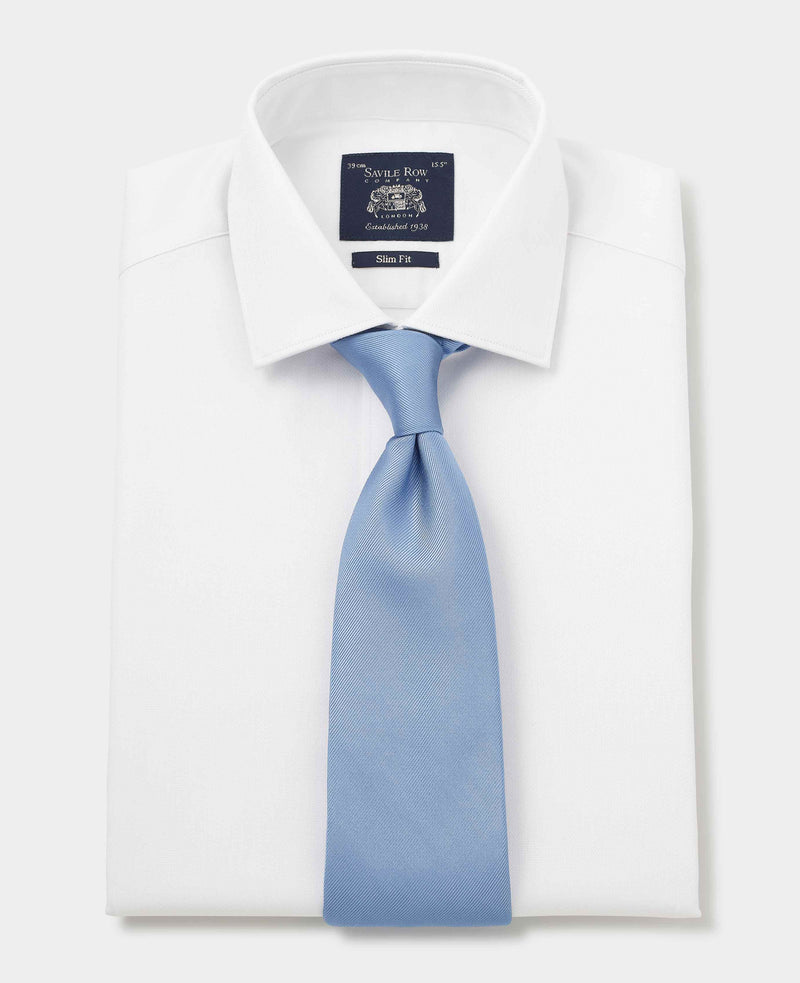 White Cotton Herringbone Slim Fit Dress Shirt - French Cuff