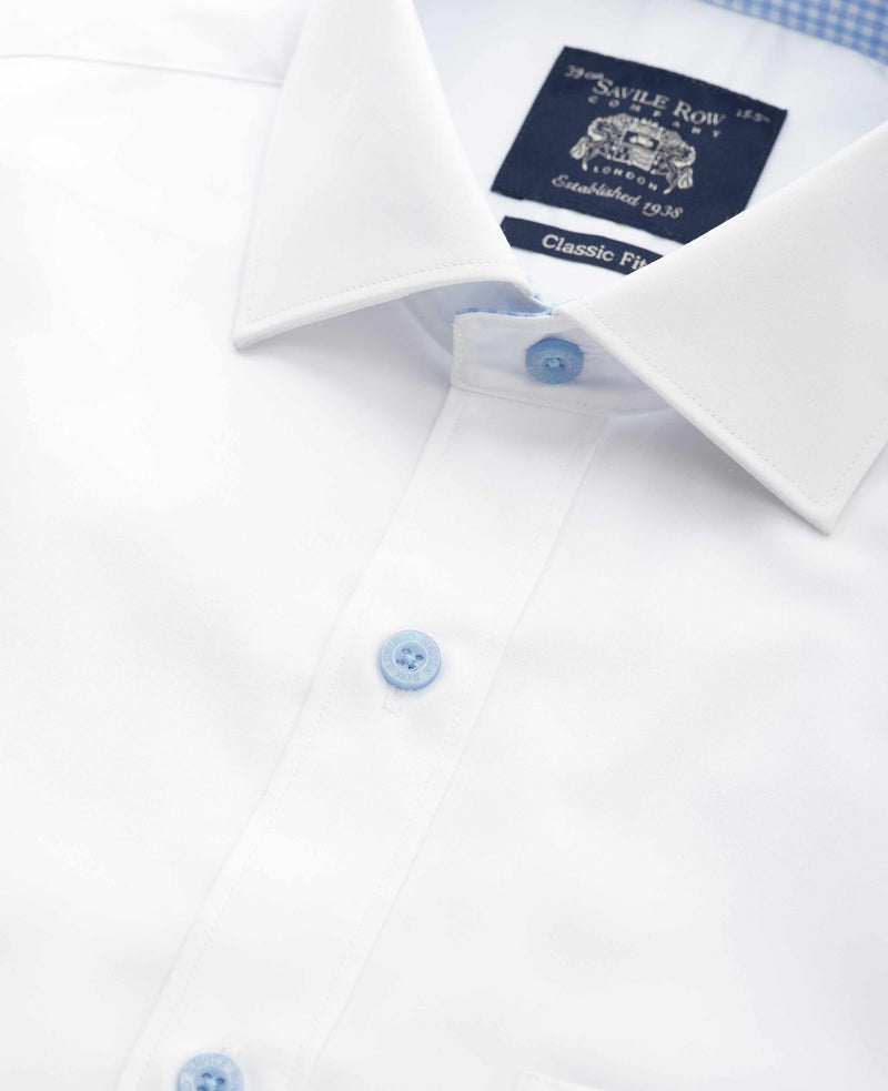 White Cotton Poplin Classic Fit Dress Shirt - Single Cuff