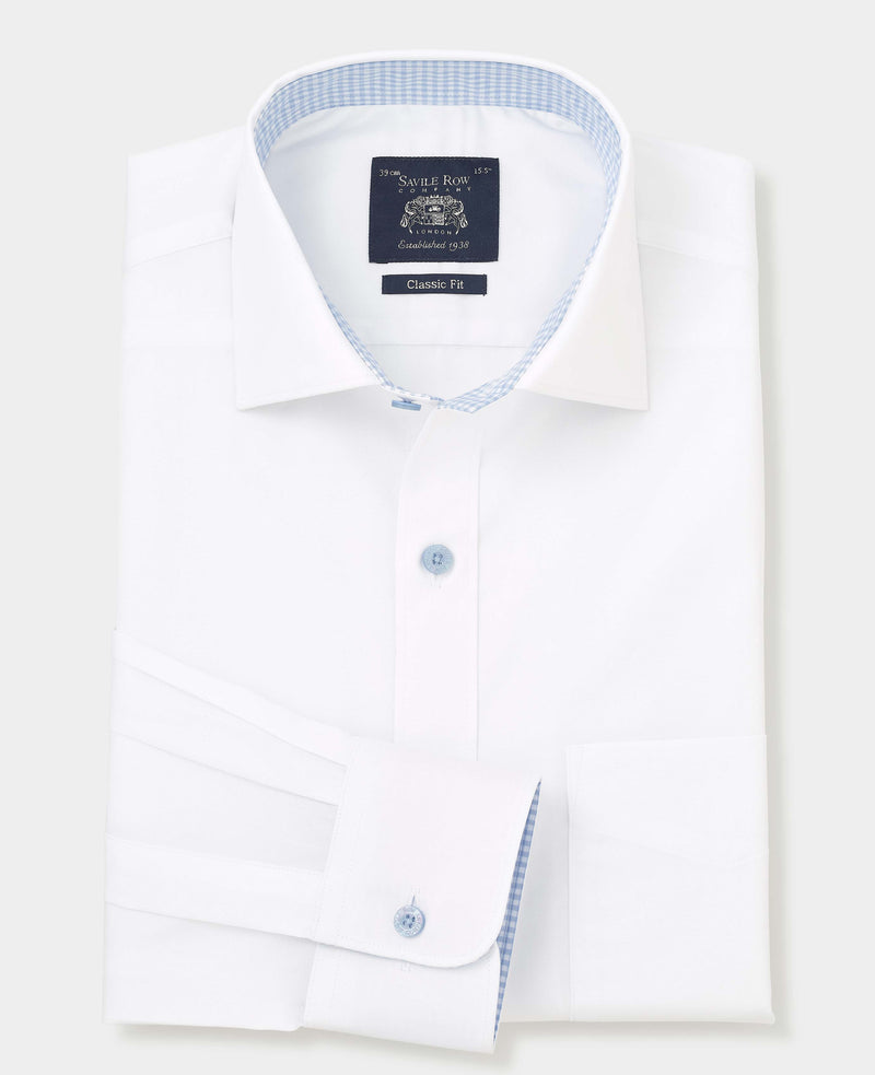 White Cotton Poplin Classic Fit Dress Shirt - Single Cuff