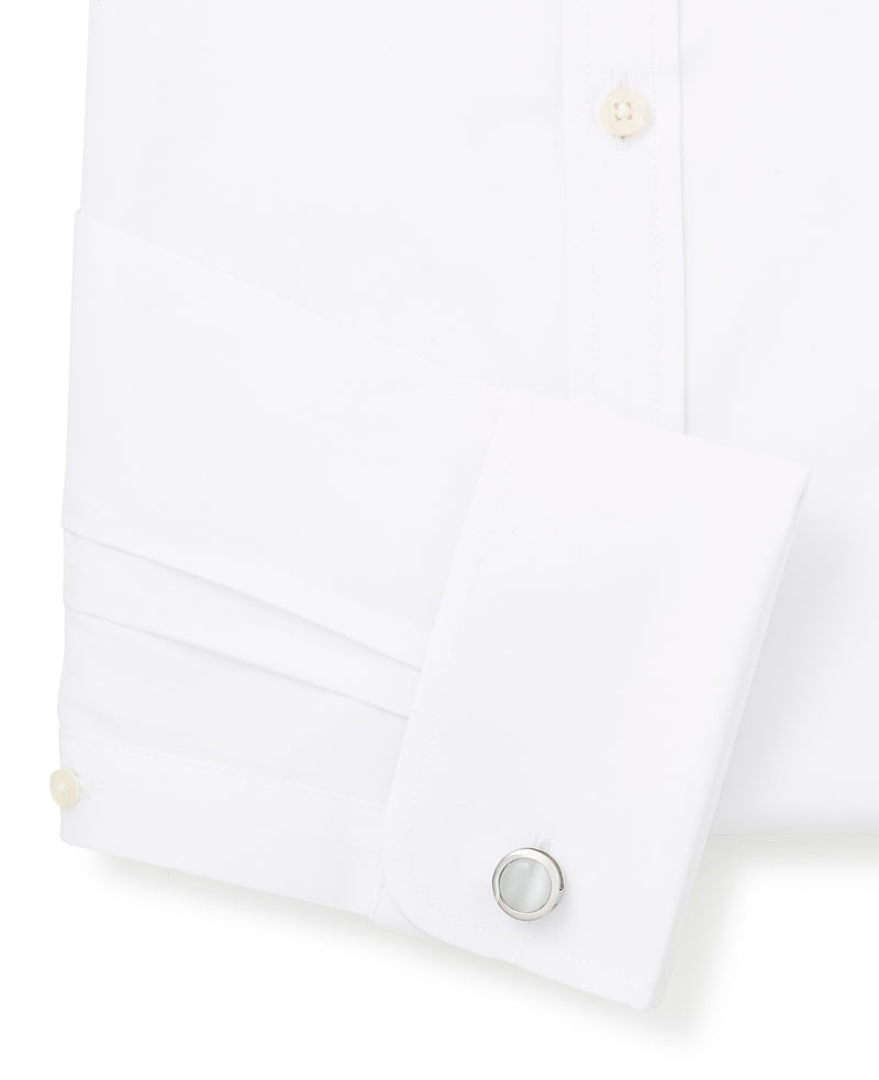 White Cotton Poplin Extra Slim Pin Collar Shirt - Double Cuff - Cuff Detail - 1382WHT