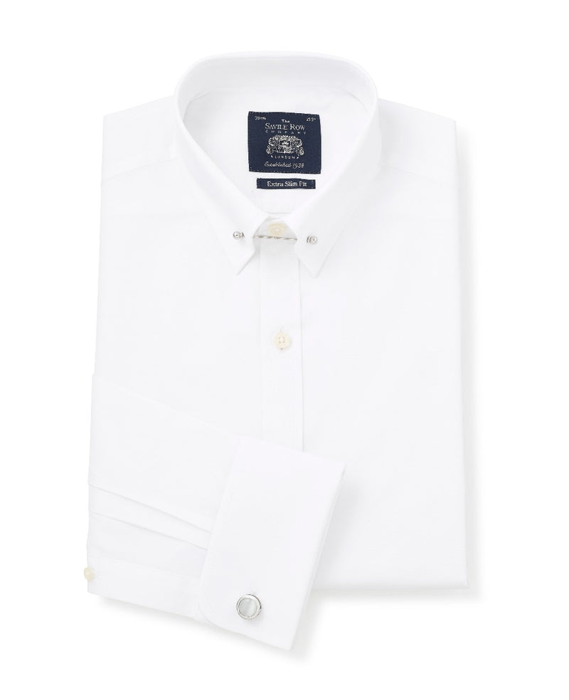 White Extra Slim Fit Pin Collar Shirt - Double Cuff