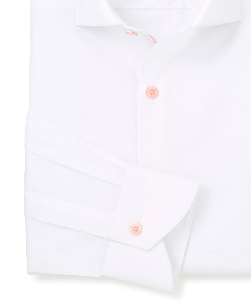 White Cotton Slim Fit Smart-Casual Shirt With Contrast Buttons - Single Cuff