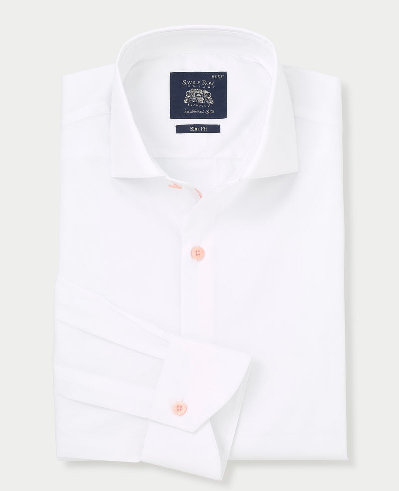 White Cotton Slim Fit Smart-Casual Shirt With Contrast Buttons - Single Cuff