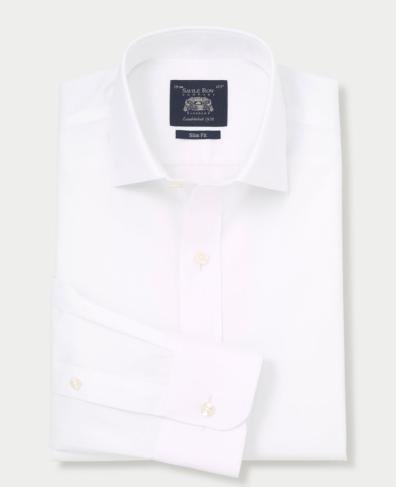 White Cotton Twill Slim Fit Non-Iron Shirt - Single Cuff