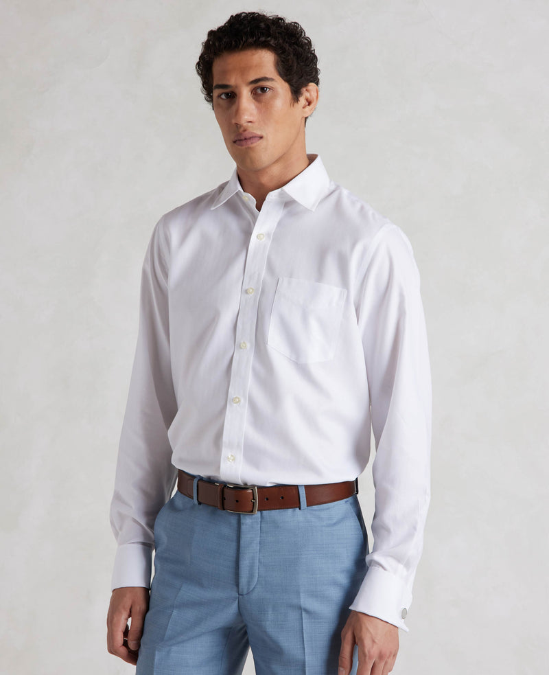 White Herringbone Classic Fit Non-Iron Formal Shirt - Double Cuff