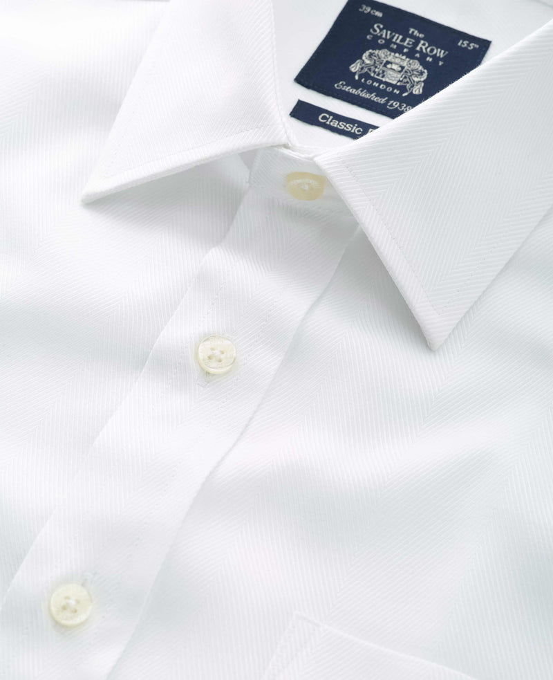 White Herringbone Classic Fit Formal Shirt - Double Cuff