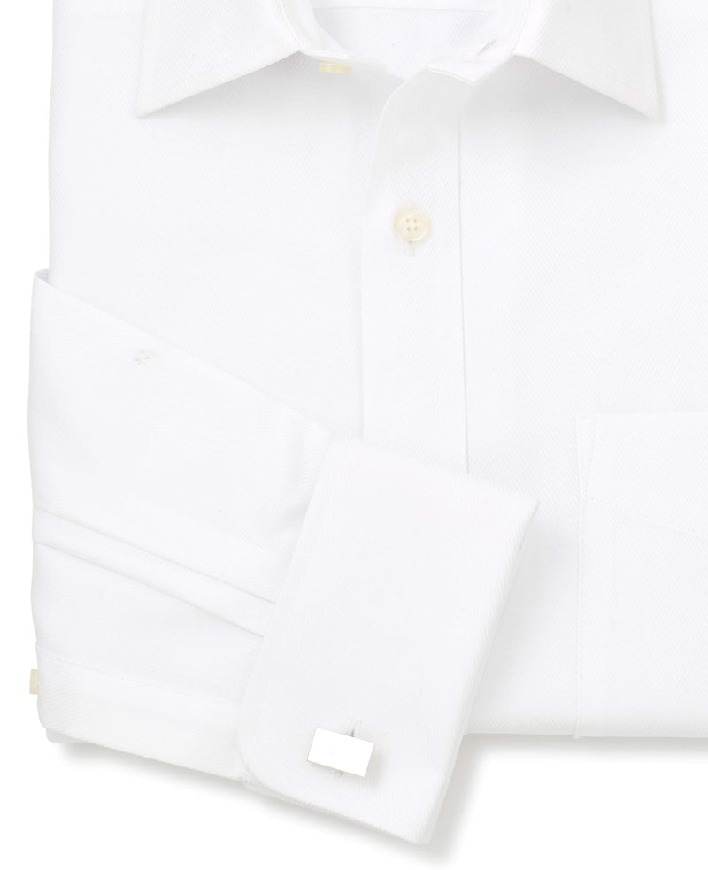 White Herringbone Classic Fit Formal Shirt - Double Cuff