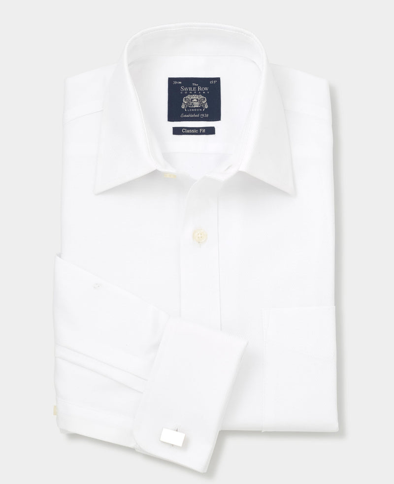 White Herringbone Classic Fit Formal Shirt - Double Cuff