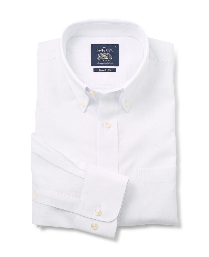 White Linen-Blend Classic Fit Casual Shirt - 1357WHT