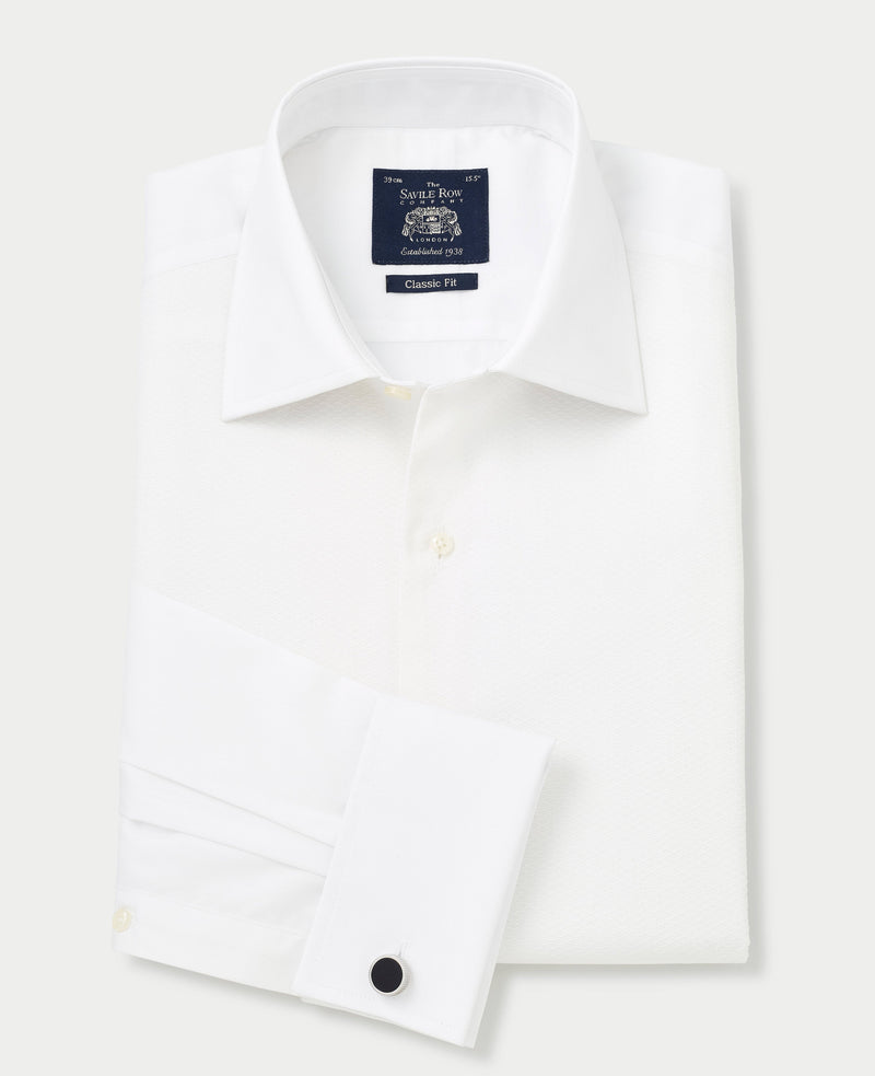 White Marcella Bib Front Classic Fit Dress Shirt - French Cuff