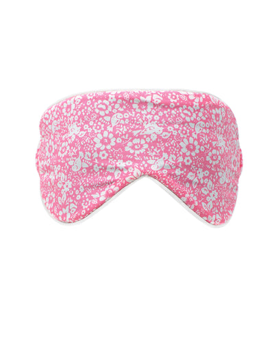 White Pink Flower Print Cotton Eye Mask - On Dummy - LEM1002PNK