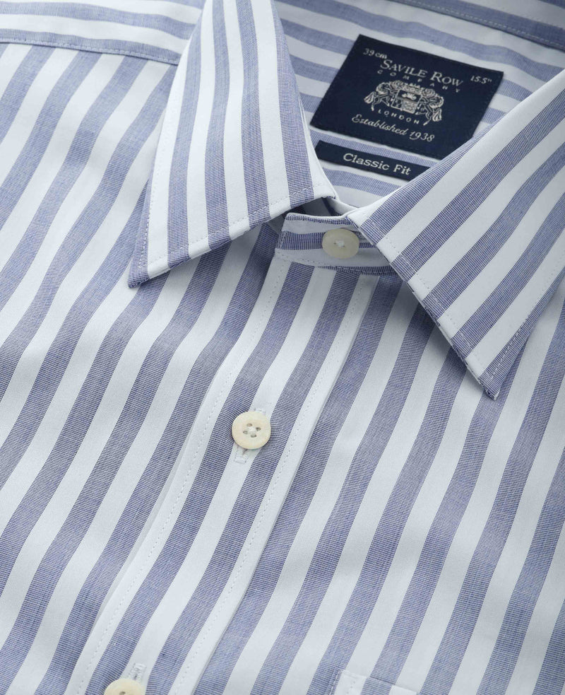 Navy White Classic Fit Short Sleeve Striped Shirt