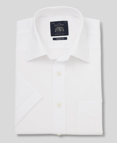 Men's White Cotton Short Sleeve Classic Fit Formal Shirt