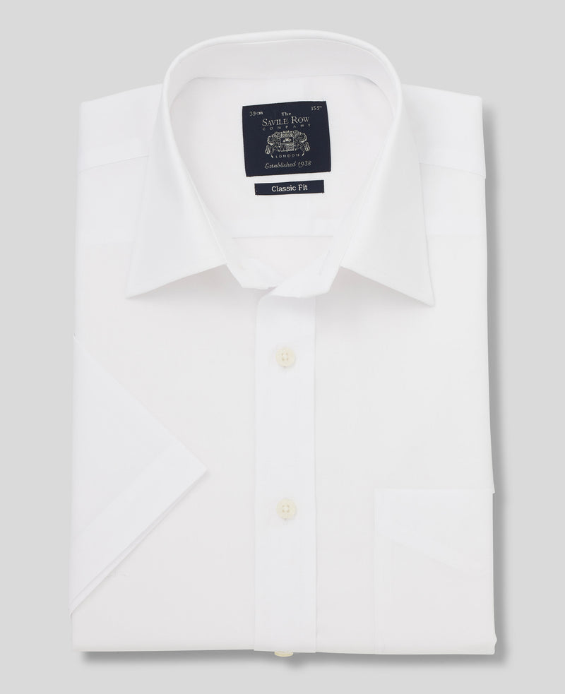 Men's White Cotton Short Sleeve Classic Fit Formal Shirt
