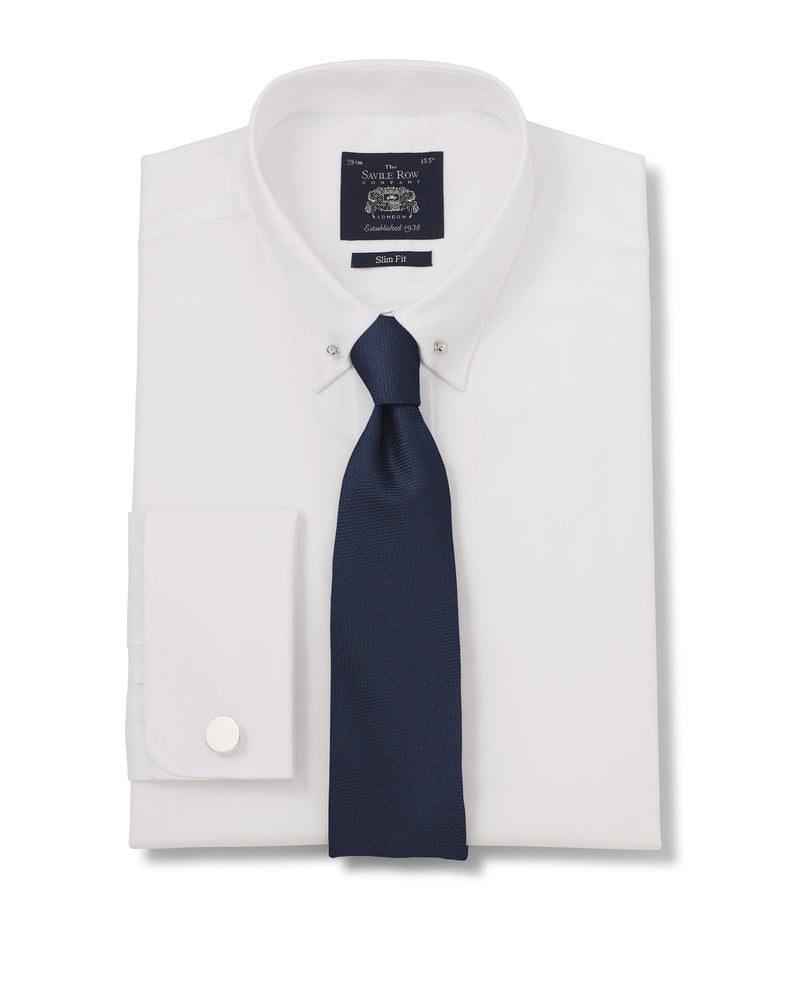 White Poplin Pin Collar Slim Fit Double Cuff Formal Shirt