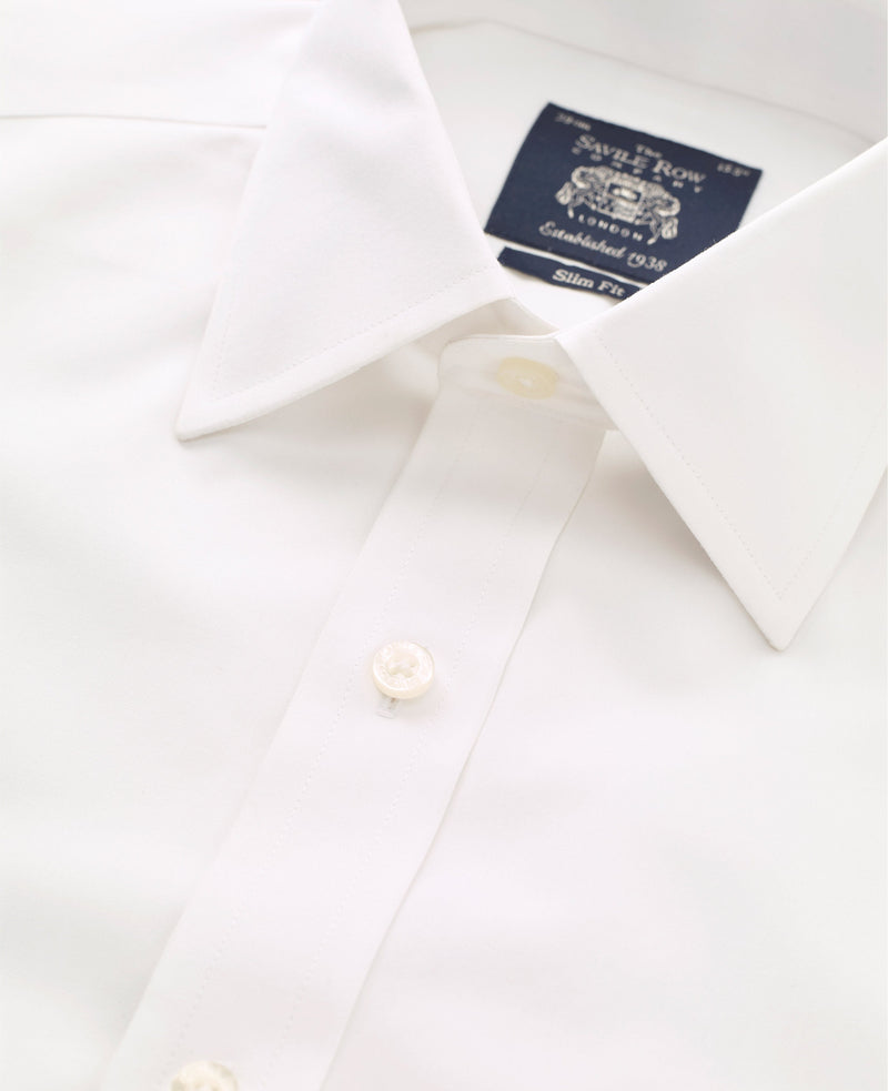 White Poplin Slim Fit Non-Iron Shirt - Double Cuff - Collar Detail - 2032WHT