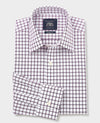 White Purple Cotton Grid Check Classic Fit Dress Shirt - Single Cuff