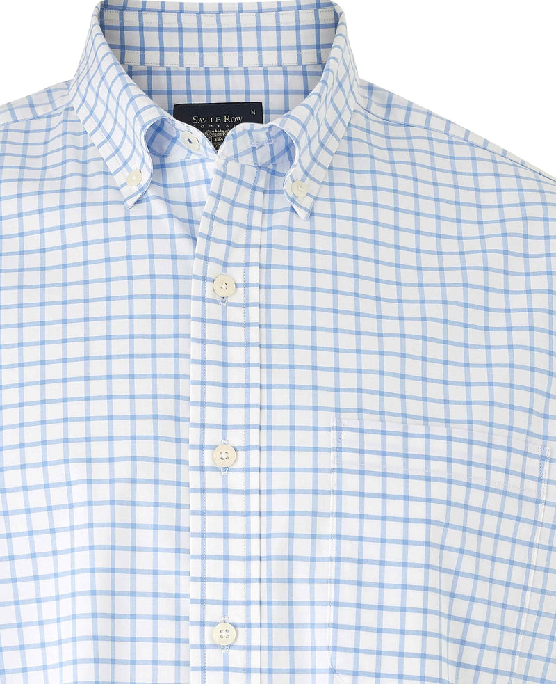 White Sky Blue Stretch Cotton Classic Fit Button-Down Check Casual Shirt