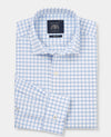 White Sky Blue Stretch Cotton Slim Fit Check Smart Casual Shirt