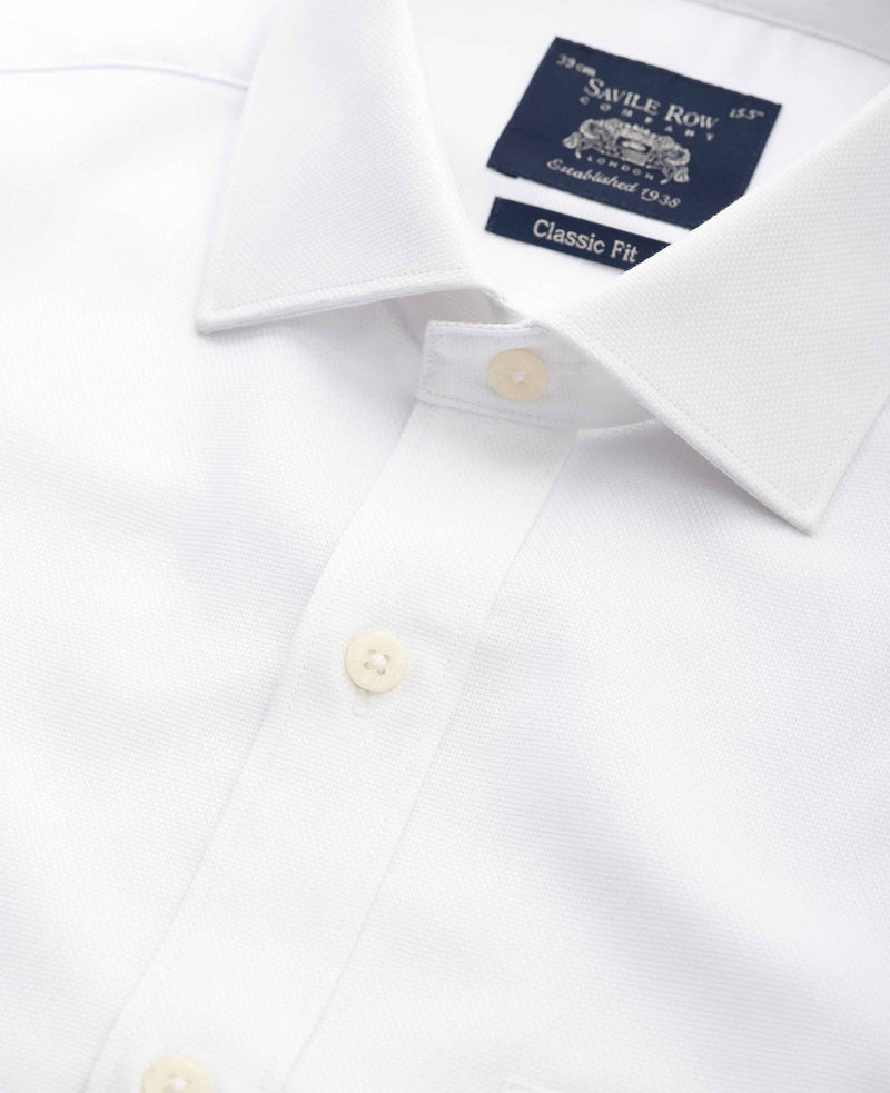 White Textured Cotton Classic Fit Dress Shirt - Single Cuff