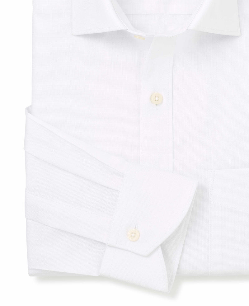 White Textured Cotton Classic Fit Dress Shirt - Single Cuff