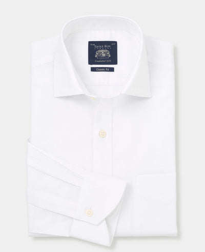 White Textured Cotton Classic Fit Dress Shirt - Single Cuff