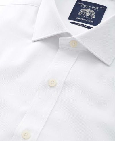 White Textured Cotton Slim Fit Dress Shirt - French Cuff