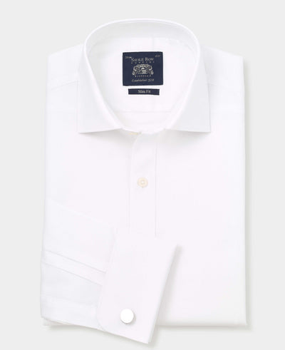 White Textured Cotton Slim Fit Dress Shirt - French Cuff