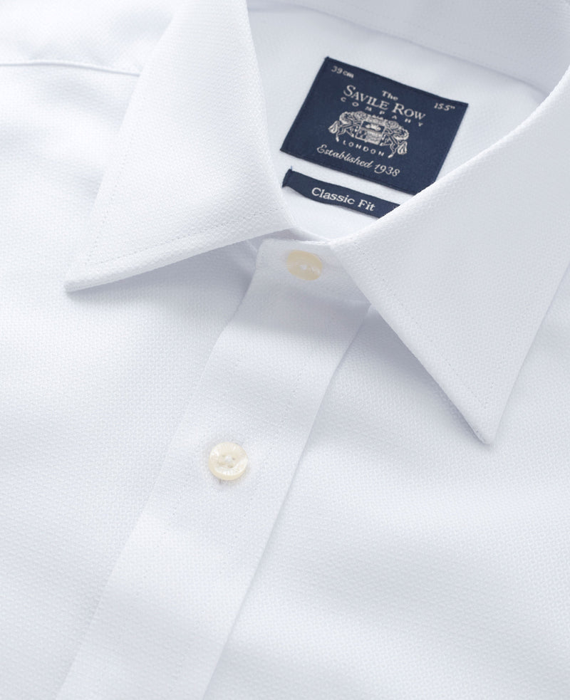 White Textured Windsor Collar Classic Fit Shirt - Double Cuff - Collar Detail - 1346WHT