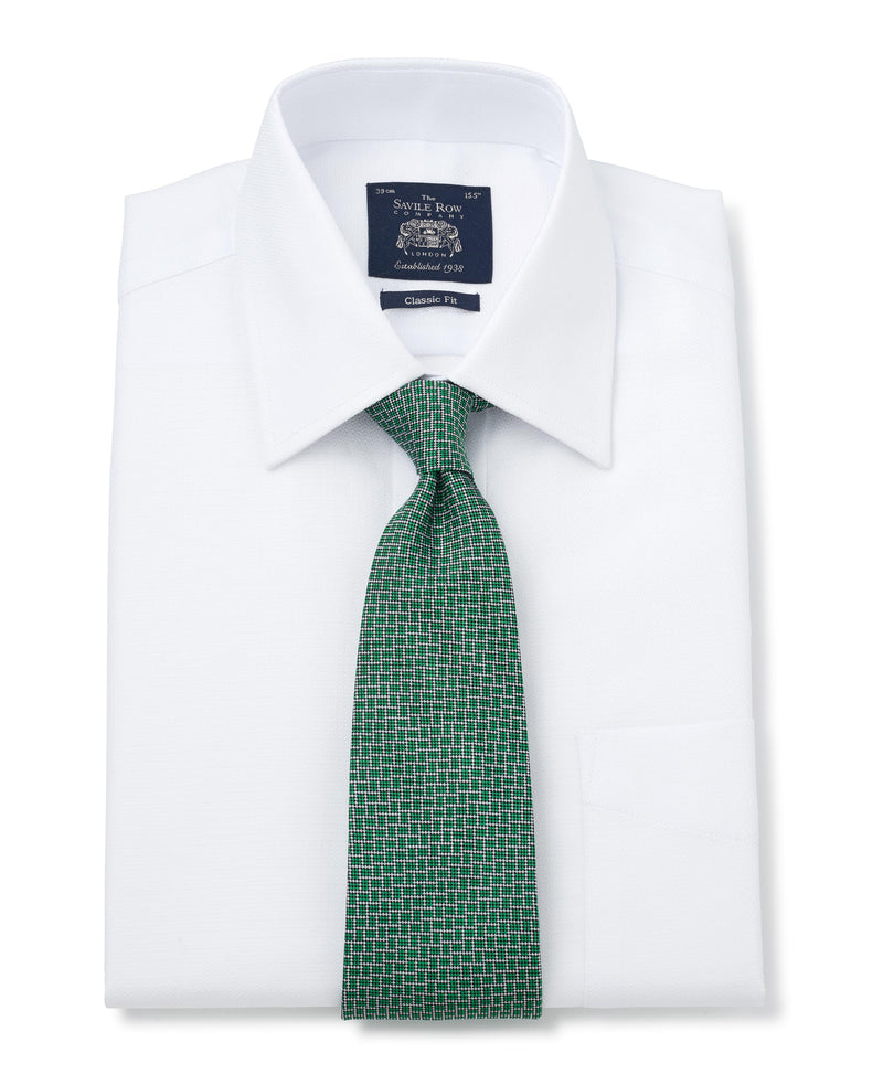 White Textured Windsor Collar Classic Fit Shirt - Double Cuff - With Tie On - 1346WHT