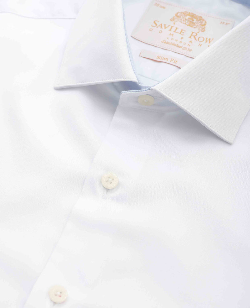White Two-Ply Cotton Slim Fit Gold Label Dress Shirt - Single Cuff