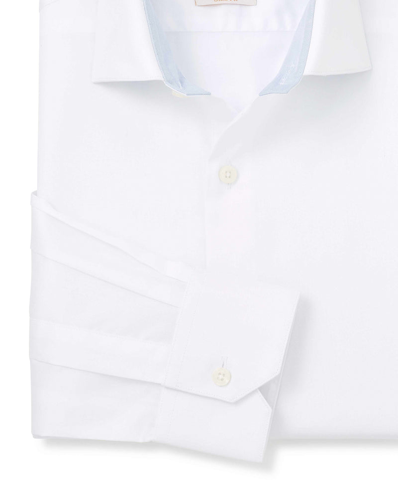 White Two-Ply Cotton Slim Fit Gold Label Dress Shirt - Single Cuff