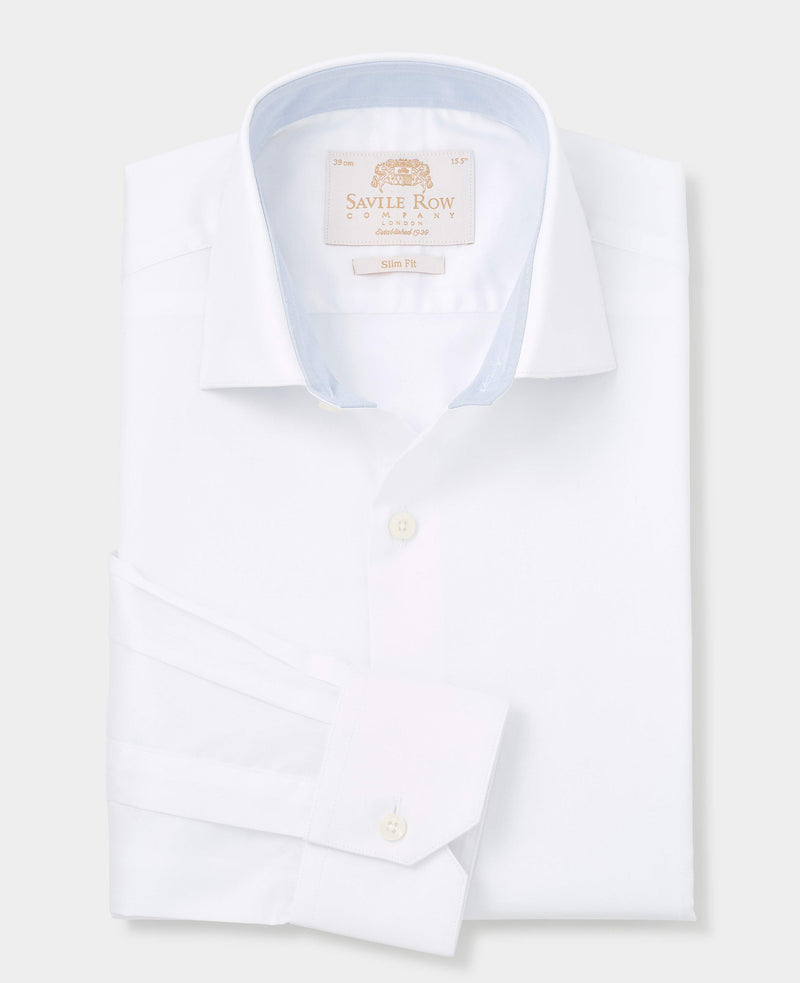 White Two-Ply Cotton Slim Fit Gold Label Dress Shirt - Single Cuff
