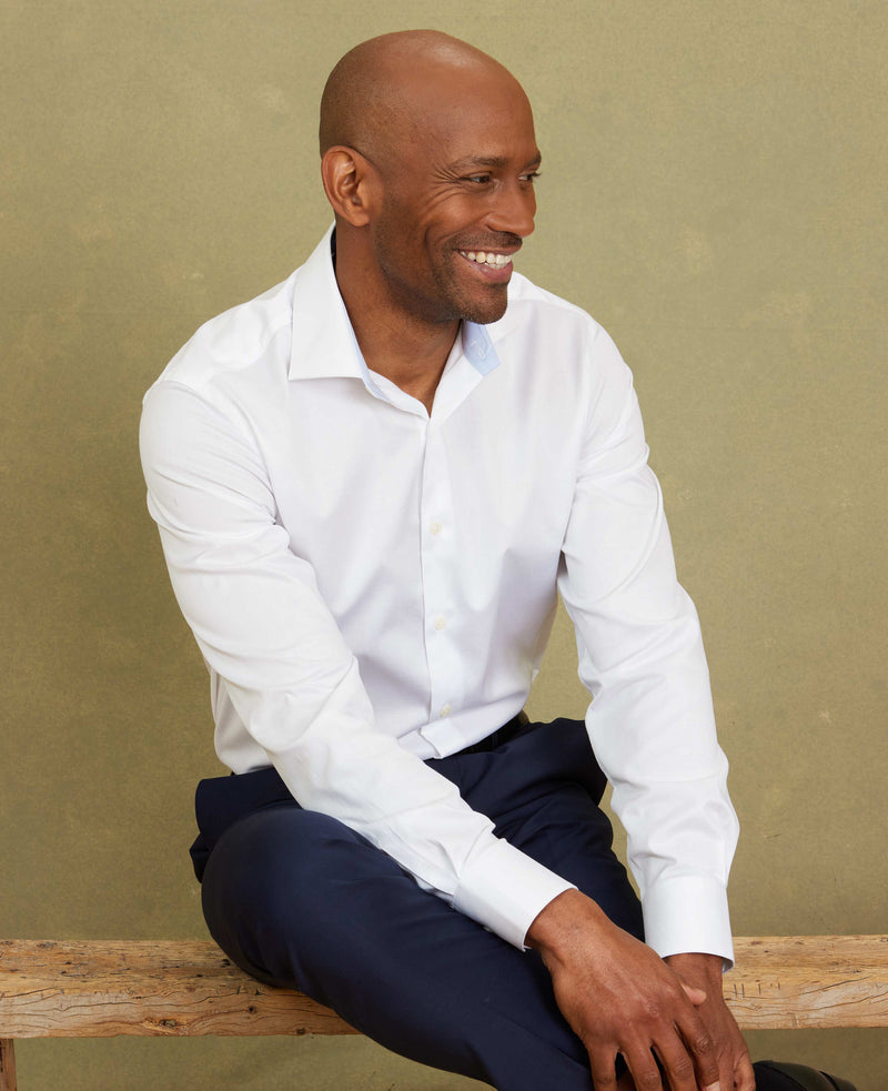 White Two-Ply Cotton Slim Fit Gold Label Dress Shirt - Single Cuff