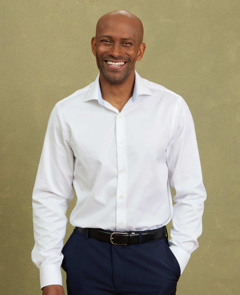 White Two-Ply Cotton Slim Fit Gold Label Dress Shirt - Single Cuff