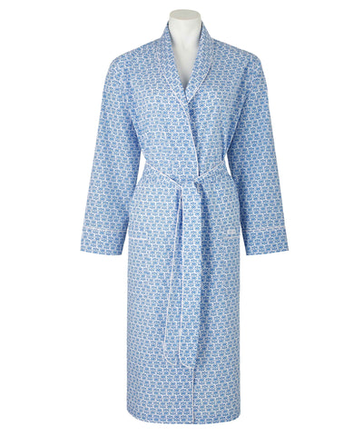 Women's Blue White Flower Print Dressing Gown -  LDG1001BLU