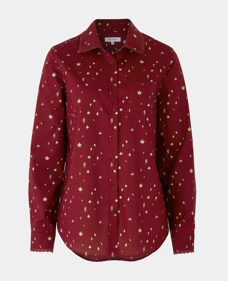 Women's Red Semi Fitted Leaf Print Shirt