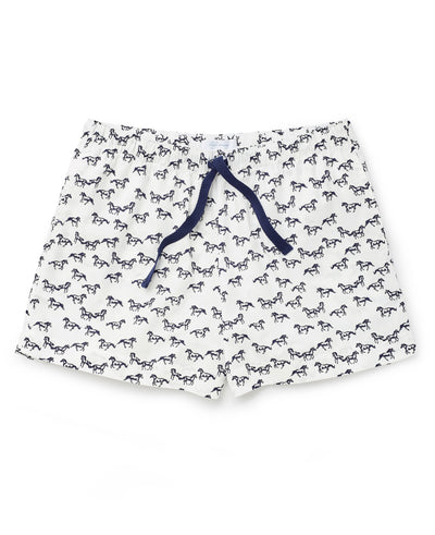 Women's Navy White Horse Print Lounge Shorts -  LLS1003NAV