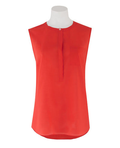 Women's Luxury Orange Tencel Semi-Fitted Sleeveless Blouse