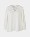 Women's Off White Viscose Twill Grandad Collar Shirt