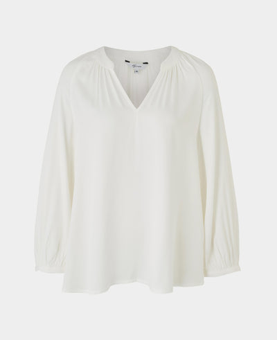 Women's Off White Viscose Twill Grandad Collar Shirt